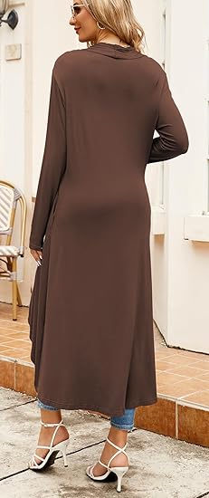 Ruma Fashion Women's Beige Long Sleeve Cardigan – Lightweight Open Front Duster with Pockets