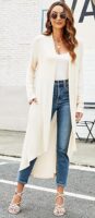 Ruma Fashion Women's Beige Long Sleeve Cardigan – Lightweight Open Front Duster with Pockets