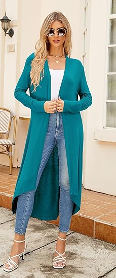 Ruma Fashion Women's Beige Long Sleeve Cardigan – Lightweight Open Front Duster with Pockets