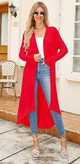 Ruma Fashion Women's Beige Long Sleeve Cardigan – Lightweight Open Front Duster with Pockets