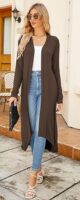 Ruma Fashion Women's Beige Long Sleeve Cardigan – Lightweight Open Front Duster with Pockets