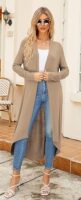 Ruma Fashion Women's Khaki Long Sleeve Cardigan – Open Front Lightweight Duster with Pockets
