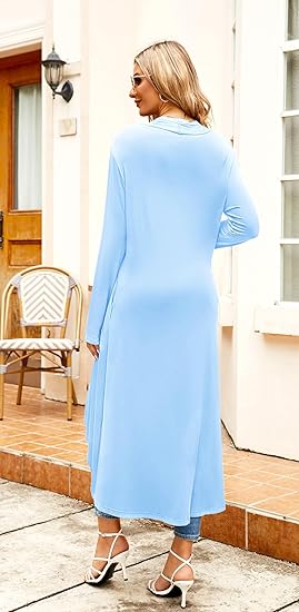 Ruma Fashion Women's Beige Long Sleeve Cardigan – Lightweight Open Front Duster with Pockets