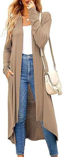 Ruma Fashion Women's Light Apricot Long Cardigan – Soft, Lightweight & Stylish Open-Front Duster