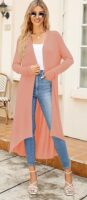 Ruma Fashion Women's Beige Long Sleeve Cardigan – Lightweight Open Front Duster with Pockets