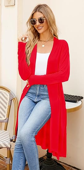Ruma Fashion Women's Beige Long Sleeve Cardigan – Lightweight Open Front Duster with Pockets