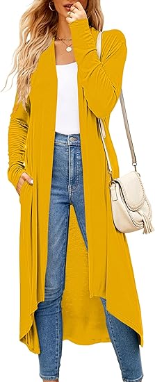Ruma Fashion Women's Beige Long Sleeve Cardigan – Lightweight Open Front Duster with Pockets