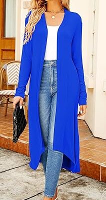 Ruma Fashion Women's Royal Blue Long Sleeve Cardigan – Lightweight Open Front Duster with Pockets
