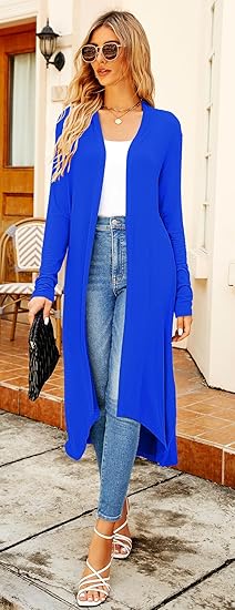 Ruma Fashion Women's Royal Blue Long Sleeve Cardigan – Lightweight Open Front Duster with Pockets
