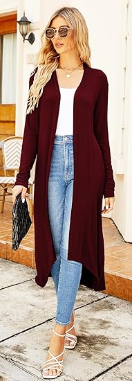 Ruma Fashion Women's Beige Long Sleeve Cardigan – Lightweight Open Front Duster with Pockets