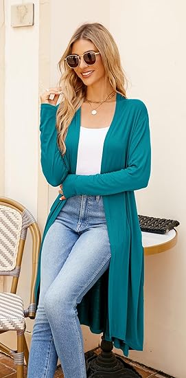 Ruma Fashion Women's Beige Long Sleeve Cardigan – Lightweight Open Front Duster with Pockets