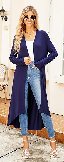 Ruma Fashion Women's Beige Long Sleeve Cardigan – Lightweight Open Front Duster with Pockets