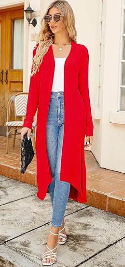 Ruma Fashion Women's Beige Long Sleeve Cardigan – Lightweight Open Front Duster with Pockets