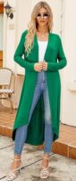 Ruma Fashion Women's Green Long Sleeve Cardigan – Lightweight Open Front Duster with Pockets