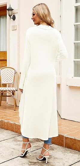 Ruma Fashion Women's Beige Long Sleeve Cardigan – Lightweight Open Front Duster with Pockets