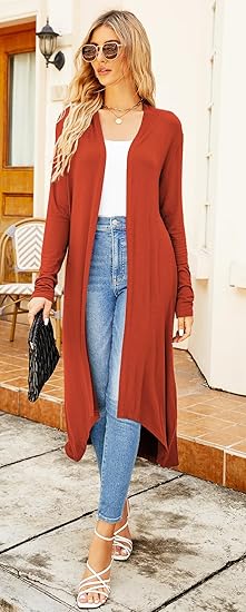 Ruma Fashion Women's Beige Long Sleeve Cardigan – Lightweight Open Front Duster with Pockets