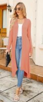 Ruma Fashion Women's Beige Long Sleeve Cardigan – Lightweight Open Front Duster with Pockets