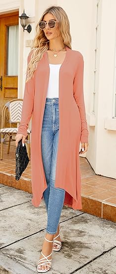 Ruma Fashion Women's Beige Long Sleeve Cardigan – Lightweight Open Front Duster with Pockets
