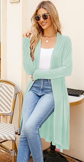 Ruma Fashion Women's Beige Long Sleeve Cardigan – Lightweight Open Front Duster with Pockets