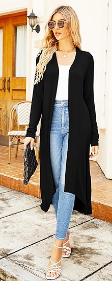 Ruma Fashion Women's Beige Long Sleeve Cardigan – Lightweight Open Front Duster with Pockets