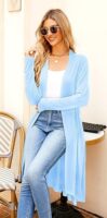 Ruma Fashion Women's Beige Long Sleeve Cardigan – Lightweight Open Front Duster with Pockets