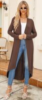 Ruma Fashion Women's Beige Long Sleeve Cardigan – Lightweight Open Front Duster with Pockets