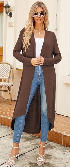Ruma Fashion Women's Beige Long Sleeve Cardigan – Lightweight Open Front Duster with Pockets
