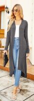 Ruma Fashion Women's Dark Grey Long Sleeve Cardigan – Lightweight Open Front Duster with Pockets