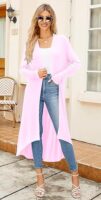 Ruma Fashion Women's Beige Long Sleeve Cardigan – Lightweight Open Front Duster with Pockets