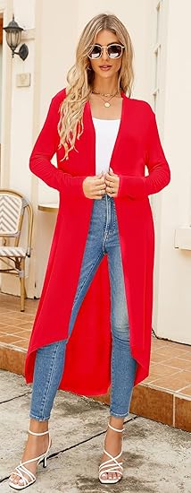 Ruma Fashion Women's Beige Long Sleeve Cardigan – Lightweight Open Front Duster with Pockets