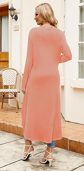 Ruma Fashion Women's Beige Long Sleeve Cardigan – Lightweight Open Front Duster with Pockets