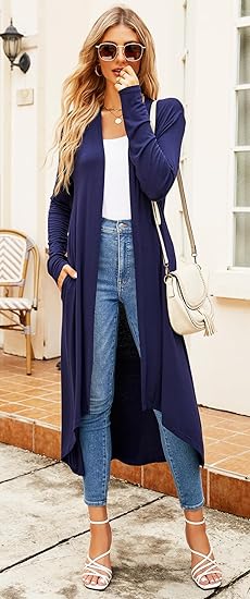 Ruma Fashion Women's Beige Long Sleeve Cardigan – Lightweight Open Front Duster with Pockets
