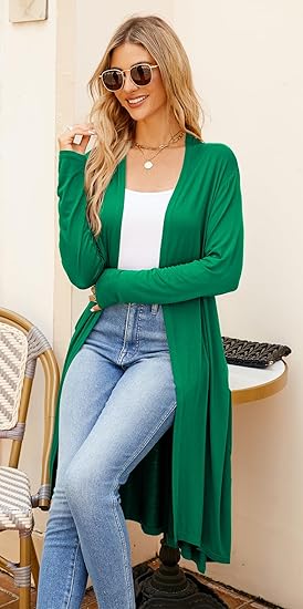 Ruma Fashion Women's Beige Long Sleeve Cardigan – Lightweight Open Front Duster with Pockets