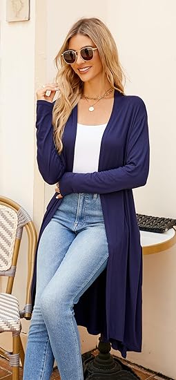 Ruma Fashion Women's Beige Long Sleeve Cardigan – Lightweight Open Front Duster with Pockets