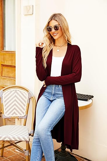 Ruma Fashion Women's Beige Long Sleeve Cardigan – Lightweight Open Front Duster with Pockets