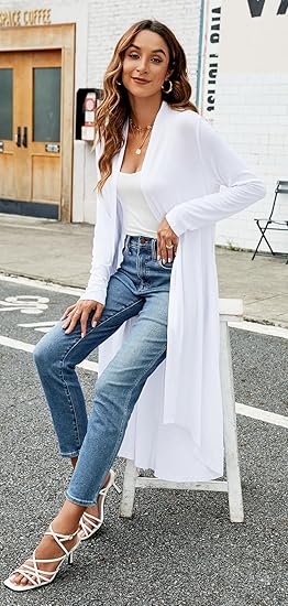 Ruma Fashion Women's Beige Long Sleeve Cardigan – Lightweight Open Front Duster with Pockets